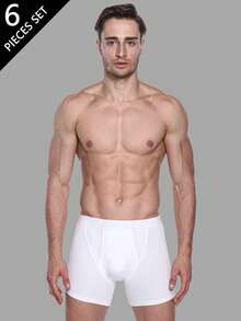 Norcotton Men's High Waist Ribbed Patchwork Underwear, 3-Layer Open Front Crotch, Enlarged Crotch Area, Boxer Briefs, 6-Pack - White - View 1