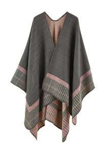1pc Men's Colorblock Plaid Trim Warm Cape Shawl, Loose Windproof Long Woven Cardigan Coat, Multiple Colors Available - Multicolor - View 4