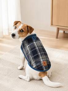 1pc Reversible Striped Plaid Dog Vest With Exquisite Leather Label, Soft And Warm Winter Pet Cotton Clothing, Suitable For Small And Medium Dogs Such As Maltese, Bichon, Yorkshire Terrier, Pomeranian - Royal Blue - View 10