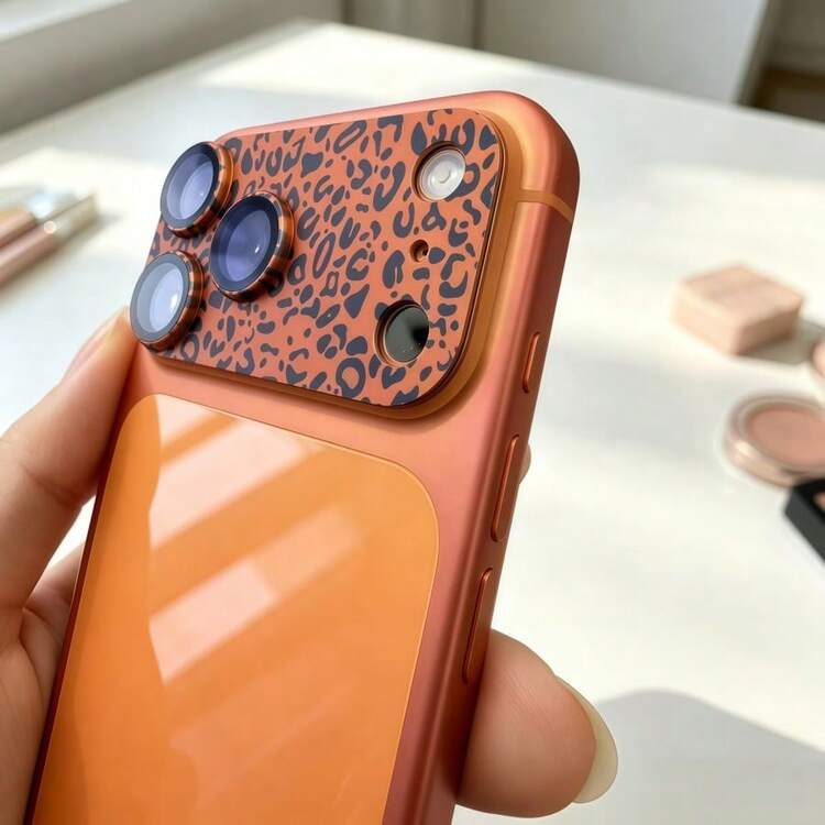 Anti-Fingerprint Full Coverage Camera Lens Protector Film, Compatible With IPhone 17 Pro Max/17 Pro, Orange Leopard Print Pattern, Birthday Gift For Her - Leopard Print Orange - View 2