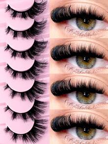 Russia 8D Fluffy False Eyelash Cat Eye Wispy Eyelash Extension Artificial Mink Eyelash 22mm Thick Cross Thickened Natural False Eyelash 7 Pairs Set - Black - View 2