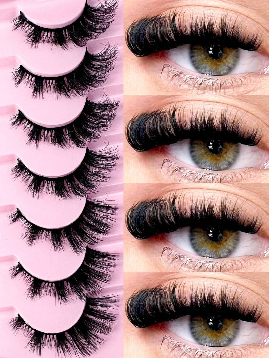 Russia 8D Fluffy False Eyelash Cat Eye Wispy Eyelash Extension Artificial Mink Eyelash 22mm Thick Cross Thickened Natural False Eyelash 7 Pairs Set