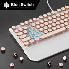 MageGee - STORM Punk Wired Mechanical Keyboard, 104 Tombol, Saklar Biru, Tutup Tombol Bulat Retro dengan Sandaran Pergelangan Tangan Magnetik, Anti-Ghosting, Lampu Latar Warna Solid/Pelangi yang Dapat Diatur, Tersedia Berbagai Warna, Cocok untuk PC/Laptop/Rumah/Gaming/Hadiah - View 2
