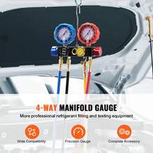 4 Way AC Gauge - AC Manifold Gauge Set For R134A R22 R12 R410A Refrigerant, Freon Gauges With 5ft Hoses, Couplers, Can Tap Works On Car Auto Freon Charging And Evacuation - For R134A R22 R12 R410A - View 2
