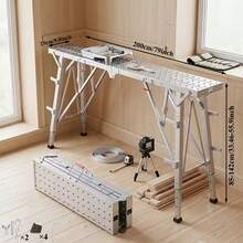 Portable Foldable Workbench With Adjustable Height & Wide Base - Heavy-Duty Foldable, Railing Suitable For Home Renovation, , RV Cleaning, Window Washing - Ideal For/Outdoor Use - Extra Large/79'' - View 2