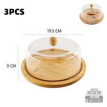 3 Packs Food Serving Platter Set, Natural Bamboo Base Tray With Clear Plastic Dome Lid, Multi‑Shape & Multi‑Size Dust‑Proof Display Stand, Perfect For Cakes, Cookies, Cheese, Fruit And Home Party Food Display - 3-piece Bread Box Set - View 19