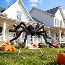 Halloween Decorations: Black Giant Spider, White Triangular Spider Web. Spider Webs Are Suitable For Outdoor And Indoor Decoration Of The Halloween Theme - Multicolor - View 2