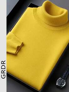 GRDR Men's Solid Color High Neck Long Sleeve Casual Sweater - Yellow - View 4
