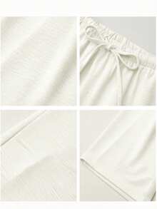 Women's Capri Length Wide Leg Pants, Summer New Elastic Waist Drawstring Lightweight Breathable, Slouchy, Loose Casual Pants White - White - View 4