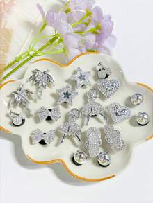 18pcs Silver Little Girl Coconut Tree Shoe Charms, Detachable For Clogs, Sandals, Garden Shoes, Beach Shoes And More, Holiday Gift - Silver - View 2