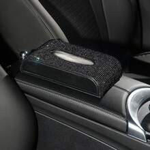 1pc Shiny Full Rhinestone Car Tissue Box, PU Leather Base Car Armrest Tissue Holder, Multi-Color Shiny Car Interior Decoration Gift, Suitable For Female Car Owners - Multicolor - View 9