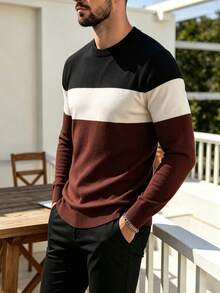 ALTZTAR Men's Crew Neck Long Sleeve Ribbed Knit Sweater - Brown - View 4