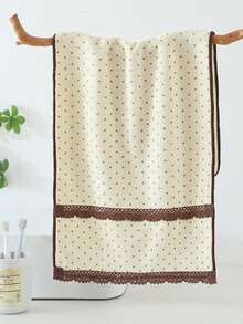 2/1pc Approx. 13.8*29.6in/27.6*55in Fashion Polka Dot Coral Fleece Thickened Towel, Bath Towel, Elegant Vintage Brown Lace Trim, Super Soft Highly Absorbent Quick Dry, Suitable For Home Bathroom Shower, Beach, Spa, Back To School Season - Beige - View 13