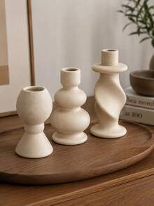 1pc Cream Resin Conical Candle Holder, Sculptural Modern Nordic Style, Suitable For Romantic Dining Table, Home Decor, Wedding Centerpiece And Creative Gift - Sandstone Style - View 6