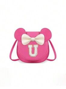 1pc Girls' Popular Cartoon Ear Crossbody Bag, Bowknot Towel Letter Small Purse, Cute Princess Coin Purse Gift For Girls - Hot Pink - View 35