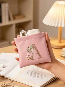 Sparkling Rose Letters Stamp Mini Storage Pouch, Women's Coin Purse, Self-Closing Multi-Functional Organizer Bag Chargers And Cables - Portable Carrying Pouch Suitable For Lipstick, Coins, Earphones, Data Cables, Keys, Jewelry, And Charging Cords - Multicolor - View 2