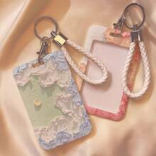 Macaron Color Cloud & Moon Oil Painting Card Holder, Aesthetic Pastoral Style ID Badge Holder With Woven Wrist Strap Lanyard Keychain, For Girls Students Campus Bus Card - Multicolor - View 1