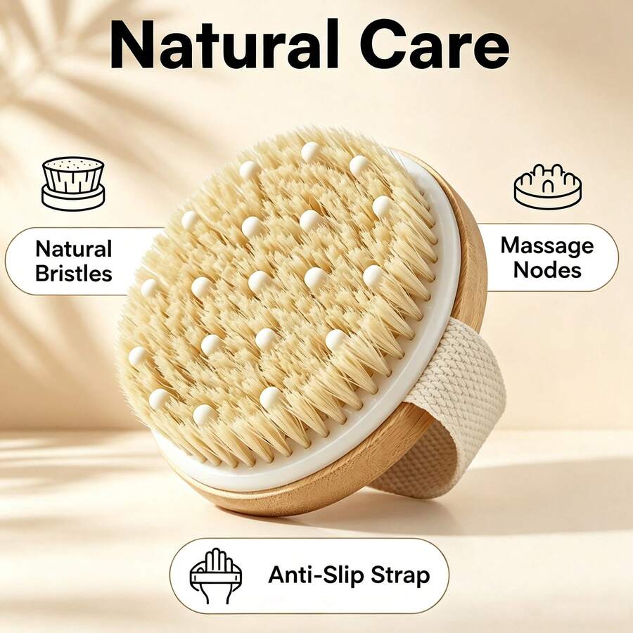 Lymphatic Detox Dry Body Brush, For Dry Skin, Cellulite, Promotes Blood Circulation, With Exfoliating Natural Bristles And Massage Bumps, Bath Brush - Multicolor - View 1