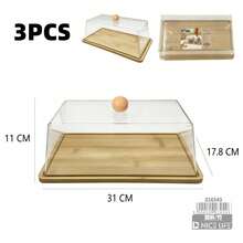 3 Packs Food Serving Platter Set, Natural Bamboo Base Tray With Clear Plastic Dome Lid, Multi‑Shape & Multi‑Size Dust‑Proof Display Stand, Perfect For Cakes, Cookies, Cheese, Fruit And Home Party Food Display - 3-piece Bread Box Set - View 15