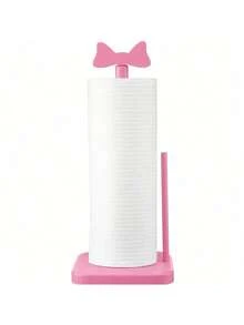 Pink Bow Paper Towel Holder, Cute Wooden Kitchen Countertop Paper Towel Rack, Bow Design Freestanding Roll Dispenser Storage Rack, Bathroom Accessories And Apartment Home Decor - Multicolor - View 4
