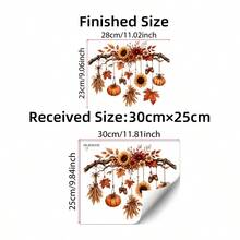 1PC Fall Autumn Village Static Window Stickers, Cute Harvest Houses Maple Leaf Pumpkin Acorn Flying Birds Decal, Static Cling No Glue Easy Removable, For Glass Window, Door, Shop Window, Home Thanksgiving Decor - Multicolor - View 14