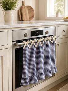 Plaid Ruffled Oven Door Curtain With Bow, Farmhouse Style Kitchen Oven Handle Cover, Detachable Decorative Kitchen Cabinet Curtain, Home Kitchen Decor - Ruffled Edge - View 11
