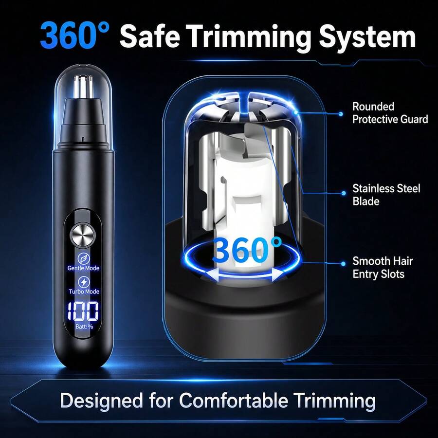 1件裝可充電式 150mAh 電動鼻毛修剪器，適用於鼻腔且不拉扯毛髮，多功能鼻毛與眉毛修剪器，便攜式，適合男士與女士使用 - A16黑色 - 查看 1