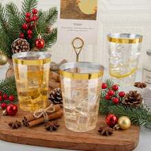 20pcs Gold Rimmed 200ml Cup, Reusable, Ideal For Wedding, Thanksgiving, Christmas, Halloween Parties - Gold - View 5