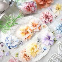 2m/Roll Cherry Blossom PET Washi Tape Floral Transparent Sticker Decorative Tape, Suitable For Diary, Scrapbook, Planner Stationery, 100cm Loop - Flowers - View 6
