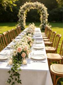 1pc Plain Weave Rectangular Tablecloth - Stain-Resistant, Wrinkle-Resistant, Washable Polyester Tablecloth, 150 X 259cm (Approx. 59 X 102 Inches) Suitable For Kitchen Dining/Party/Wedding Indoor And Outdoor Use (White) - White - View 2