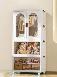 2/3/4LayerWidth: 60 cmSpace‑Saving Freestanding Clothes Organizer, Rolling Multi‑Tier Wardrobe with Arched Clear Doors, Practical Household Storage for Hanging & Folded Clothes and Accessories - Ver 6