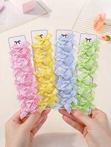 10pcs Pastoral Style Children's Plaid Bow Hair Clips, Girls Fabric Checkered Small Bow Side-Clip Alligator Hair Clips Set - Multicolor - View 2