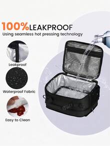NEWHEY Bolsa de almuerzo grande aislada, bolsa enfriadora expandible a prueba de fugas unisex, bolsa de almuerzo reutilizable para el trabajo y picnic con correa de hombro ajustable - Negro - Ver 3