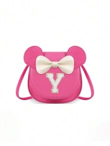 1pc Girls' Popular Cartoon Ear Crossbody Bag, Bowknot Towel Letter Small Purse, Cute Princess Coin Purse Gift For Girls - Hot Pink - View 33