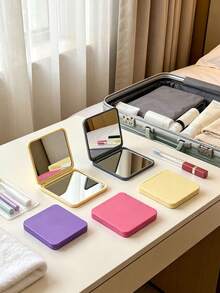 1/2pcs Multi-Color Double-Sided Folding Pocket Makeup Mirror, Portable Compact Square Hand Mirror, Minimalist Travel Makeup Mirror, Suitable For Handbag, Outdoor Daily Touch-Up - Multicolor - View 6