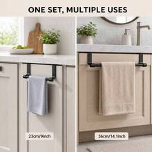 1pc Kitchen Cabinet Towel Rack, Modern Style Cabinet Towel Holder, Towel Storage Rack, Wall-Mounted Dish Cloth Rack, Suitable For Home Kitchen And Bathroom, Bathroom Accessories, Kitchen Storage, Bathroom Decor, Christmas, Halloween Gift - Black - View 4