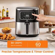 SUPERLEX 5.5L Air Fryer, 10-In-1 Multi-Function Fryer 1450W, LED Display Multi-Function Oven, Equipped With A Timing Function, Stainless Steel Non-Stick Coating, Easy To Clean, Suitable For Kitchen: Fried Chicken, French Fries, Steak, Pizza, Barbecue - UK Plug(220-240V) - View 11