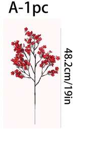 3pcs Christmas Artificial Red Plum Blossom 5-Pronged Faux Flowers, Suitable For Christmas Tree, Table Centerpiece Decoration, Holiday Party Decor, Winter Theme Party, Home Decor, Tabletop Vase - Multicolor - View 2