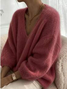 Women's Solid Color Casual Versatile Daily Long Sleeve Sweater - Dusty Rose - View 3