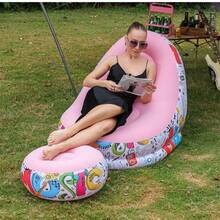 1pc Graffiti Inflatable Lazy Sofa Set, Foldable Flocked Inflatable Lounge Chair, Portable Air Sofa For Indoor Outdoor Relaxing Use - A - View 9