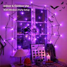 Battery Powered Spider Web LED String Lights, 1pc Halloween Decoration Lights, Purple, Indoor/Outdoor Use, No Spider Accessories Included, Perfect For Party, Garden, Home Decor - Batteries Not Included - Multicolor - View 8
