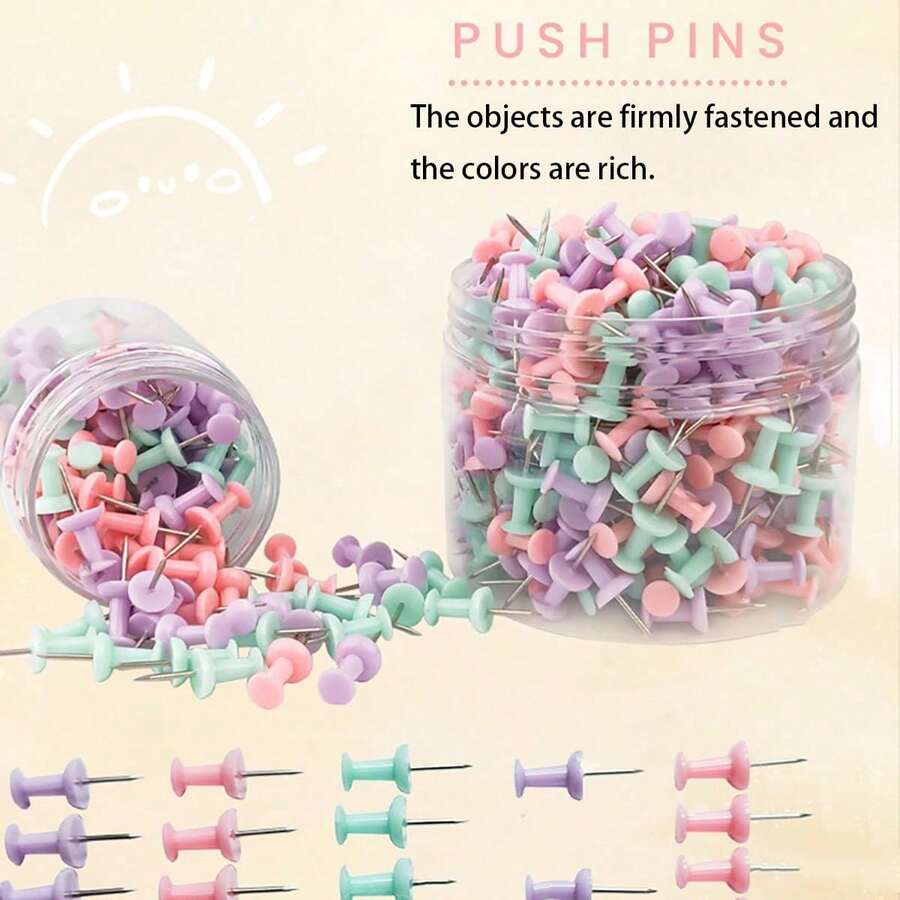 200pcs Colorful Drawing Pins, Minimalist Multi-Functional Push Pins, Suitable For School, Office, Photo Fixing (Random Color) - A - View 1