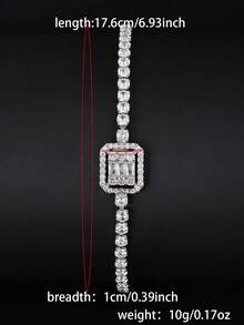 MOONSO 1pc Elegant Crystal Rhinestone Studded Bracelet For Women, Fashion And Versatile, Gift For Birthday S7063 - White - View 3