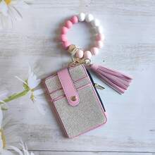 1pc Rhinestone Card Holder Keychain, Multi-Slot Card Sleeve With Zipper Coin Purse, Silicone Bead Wrist Strap Tassel Charm, Portable Carry-On Storage Bag, Multiple Colors Available, Store Bank Cards, IDs, Coins, Commute Travel Carry-On, Daily Office Practical Accessory, Compact Space-Saving, Sturdy And Secure - Multicolor - View 12
