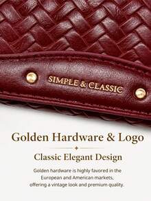Women's Wallet, Compact Cute Coin Purse, Tri-Fold Burgundy Woven PU Leather Wallet, Multi-Card Slots With Snap Closure - Burgundy - View 4