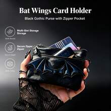 Halloween Punk Gothic Bat Wing Multi Purpose Data Cable Storage Bag,Wallet, 4 Zipper Layers Ultra Slim Portable Coin Purse, Multi-Pocket Small Storage Pouch, Lightweight Pocket Bag For Cards Coins Keys, Fashion Daily Carry Accessory ,Halloween Gift - Dark 3D Bat Wing Storage Bag Series - View 1