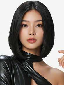 12 Inch Black Middle Part Women's Wig, Natural Style, Suitable For Daily, Party And Ball Occasions,Halloween - Black - View 1