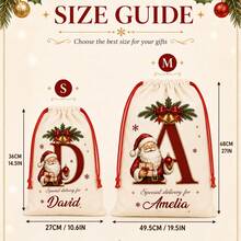 Custom Initial Christmas Drawstring Bag, Personalized Name Gift Bag, Holiday Santa Style, Custom Holiday Storage Bag, Customizable Christmas Gift - Red and White - View 2