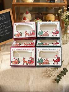 6pcs/12pcs/24pcs Christmas Window Gift Boxes, Santa Claus Pattern Paper Boxes, Holiday Favor Packaging Boxes, Suitable For Cookies, Snowflake Crisps, Nougat, Candy, Baking Gifts - View 8