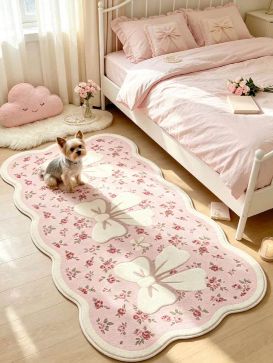1pc Pink Bow, Cream Style, Decorative Rug, Bedroom Decor, Small Rug, Carpet, Home Decor, Living Room Rug, Living Room Small Rug, Bedroom Rug, Living Room Home Decor, Outdoor Rug, Washable Rug - Multi-color 14 - View 1